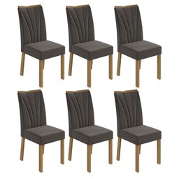 Conjunto 6 Cadeiras Apogeu Amêndoa/Veludo Marrom - Móveis Lopas - 1