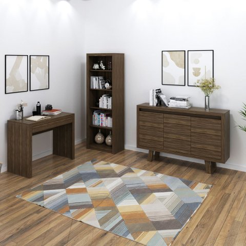 Conjunto de Escritório com Escrivaninha 03 pç CJ43018-067 Tecno Móbili - Tecno Móbili Nogal