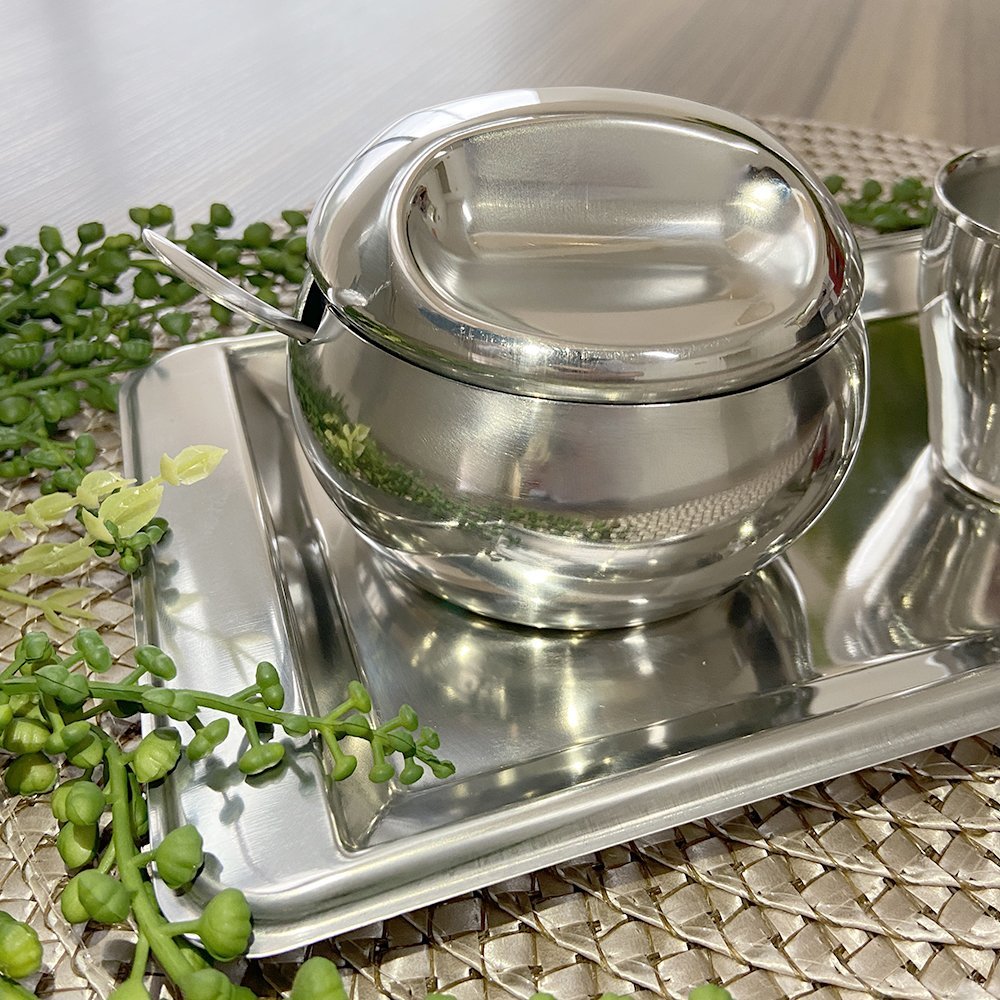 Bandeja Aço Inox Retangular Rasa Decoração Servir Café 30cm - 4