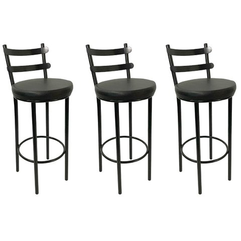 Kit 3 Banquetas Rafaela - Redonda Alta para Bar e Cozinha Preta com Assento Confortável Cor Preto