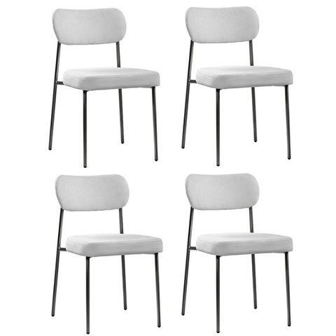 Kit 4 Cadeiras Sala de Jantar Tecido Bouclê Design Aço Carbono Lavinia Cinza/Preto