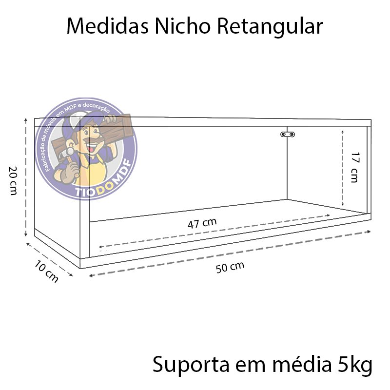 Kit 2 Nicho Retangular Azul 50x20x10p Mdf Decorativo - 2