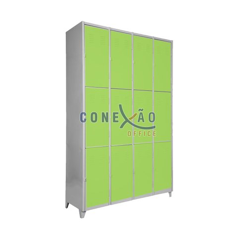 Armário Roupeiro Locker De Aço 12 Portas Vestiário Verde