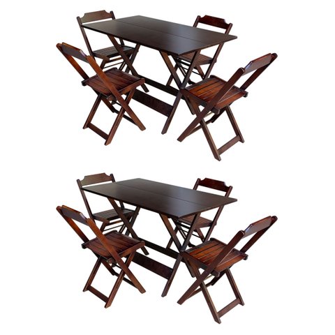 Kit 2 Conjuntos de Mesa com 4 Cadeiras de Madeira Dobrável 120x70 Imbuia