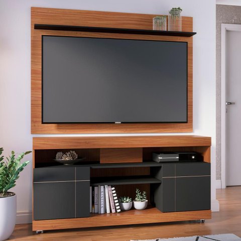 Rack Yara e Painel Maia Tv 55 Pol 136 Cm 5016 Noce Milano Preto Colibri