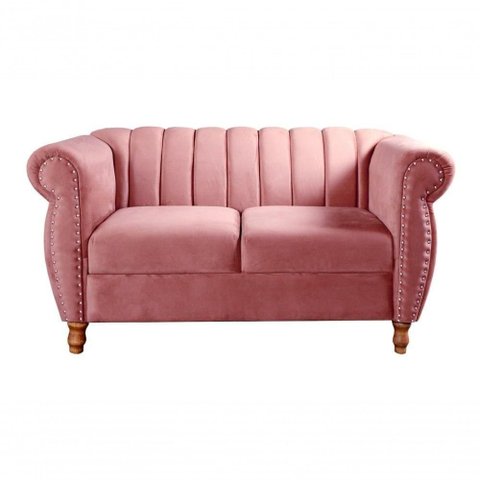 Sofá Realeza 2 Lugares 146cm Rosa Suede Fixo Retrô Vintage Bella Decor