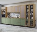 Ver imagem 1 de Armário de Cozinha Modulada Completa Reta 9 Peças 4,00m Botanic Kappesberg - Nogueira/verde Oliva