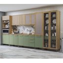 Ver imagem 1 de Armário de Cozinha Modulada Completa Reta 9 Peças 4,00m Botanic Kappesberg - Nogueira/verde Oliva