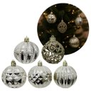 Ver imagem 1 de Kit 6 Bolas Natal Luxo Champanhe Textura Metalizada e Arabesco Glitter Vazado 6cm