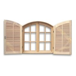 Janela de Madeira Veneziana Abrir/abrir Arco Eucalipto Grandis Rosa - 1,20 (a) X 1,20 (l) - 1