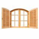 Ver imagem 1 de Janela de Madeira Veneziana Abrir/abrir Arco Eucalipto Grandis Rosa - 1,20 (a) X 1,20 (l)