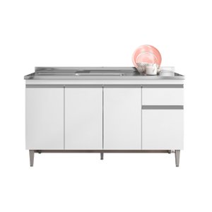 Balcão Gabinete Multiuso para Pia Tatiane S/tampo 150cm 4 Portas 1 Gaveta Branco Ajl Móveis