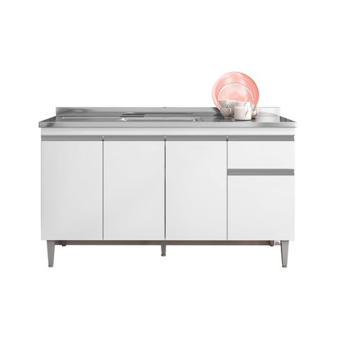 Balcão Gabinete para Pia Tatiane S/tampo 150cm 4 Portas 1 Gaveta Branco