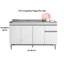 Ver imagem 3 de Balcão Gabinete para Pia Tatiane S/tampo 150cm 4 Portas 1 Gaveta Branco
