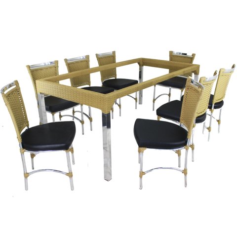 Jogo 8 Cadeiras JK e Mesa Retangular em Alumínio para Área, Cozinha e Edícula - Preto