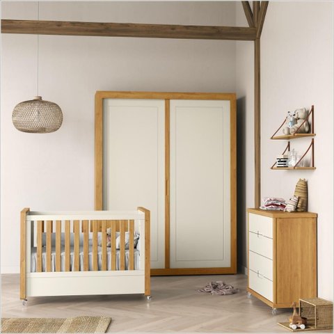 Berço Tutto Laqueado 2 em 1 Mini Cama 100% Mdf com Capitonê Off White Freijó 61740/51707 Matic