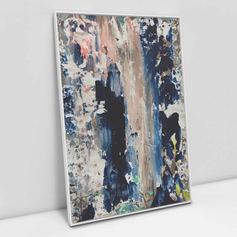 Quadro Decorativo em Canvas Abstrato Envelhecido TaColado Moldura Flutuante 4,5cm Branca 60 x 40cm