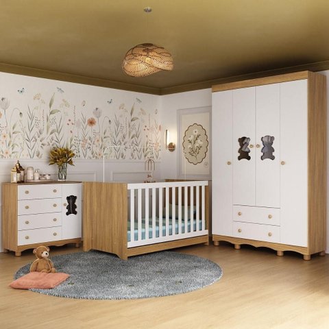 Quarto de Bebê Completo com Berço Americano 3 em 1 Ternura Multimóveis Mp4647 Madeirado/branco