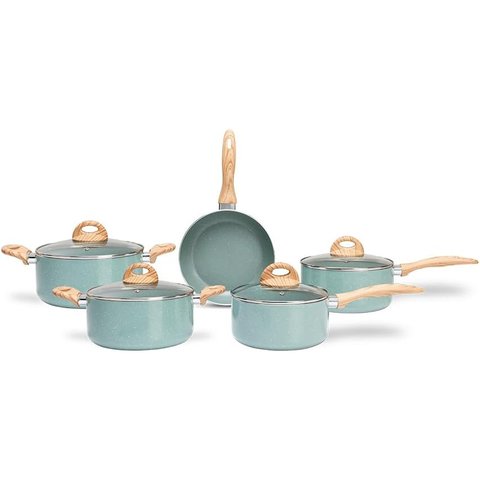 Jogo de Panelas Brinox Antiaderente Ceramic Life 5 Peças Botanika com Indução Verde