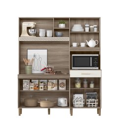 Kit Cozinha Yara 160 7 Portas Carvalho Nature/Off White Cristal - Nicioli - 4