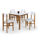 Ver imagem 2 de Kit Mesa de Jantar 80x80 com 4 Cadeiras Banco Estofado Elisa - Branco/branco