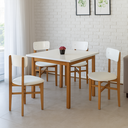 Ver imagem 1 de Kit Mesa de Jantar 80x80 com 4 Cadeiras Banco Estofado Elisa - Branco/branco