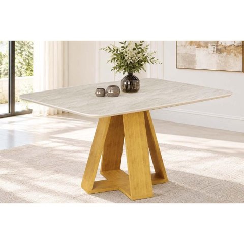 Mesa Cozinha Celeste Madeirado 120cm Cedro/Quartzo DJ Móveis
