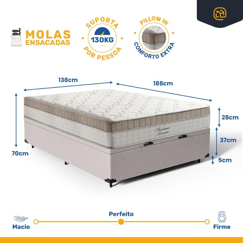 Cama Box Baú com Colchão de Molas Ensacadas Pillow In Anjos Premium Dream Casal 138cm - 2