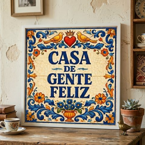 Quadro Casa de Gente Feliz 33x33cm Mold Branca Vidro