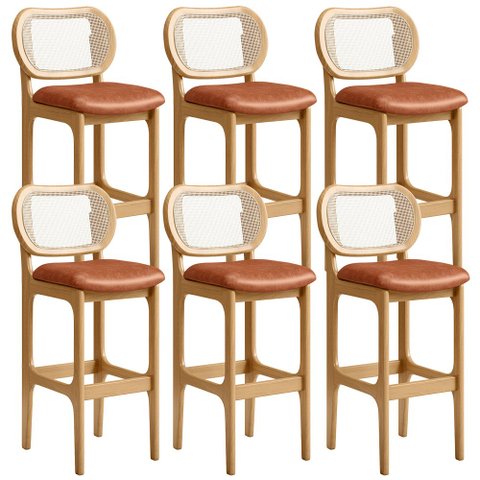 Kit 06 Banquetas Altas Para Cozinha Bancada Sala Tela Betta Fixa L02 Couríssimo Camel - Lyam Decor
