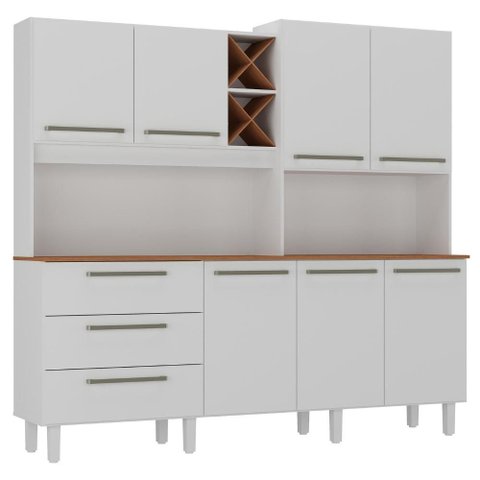 Kit Cozinha 7 Portas 3 Gavetas 208 cm Atria Branco Absoluto Zanz