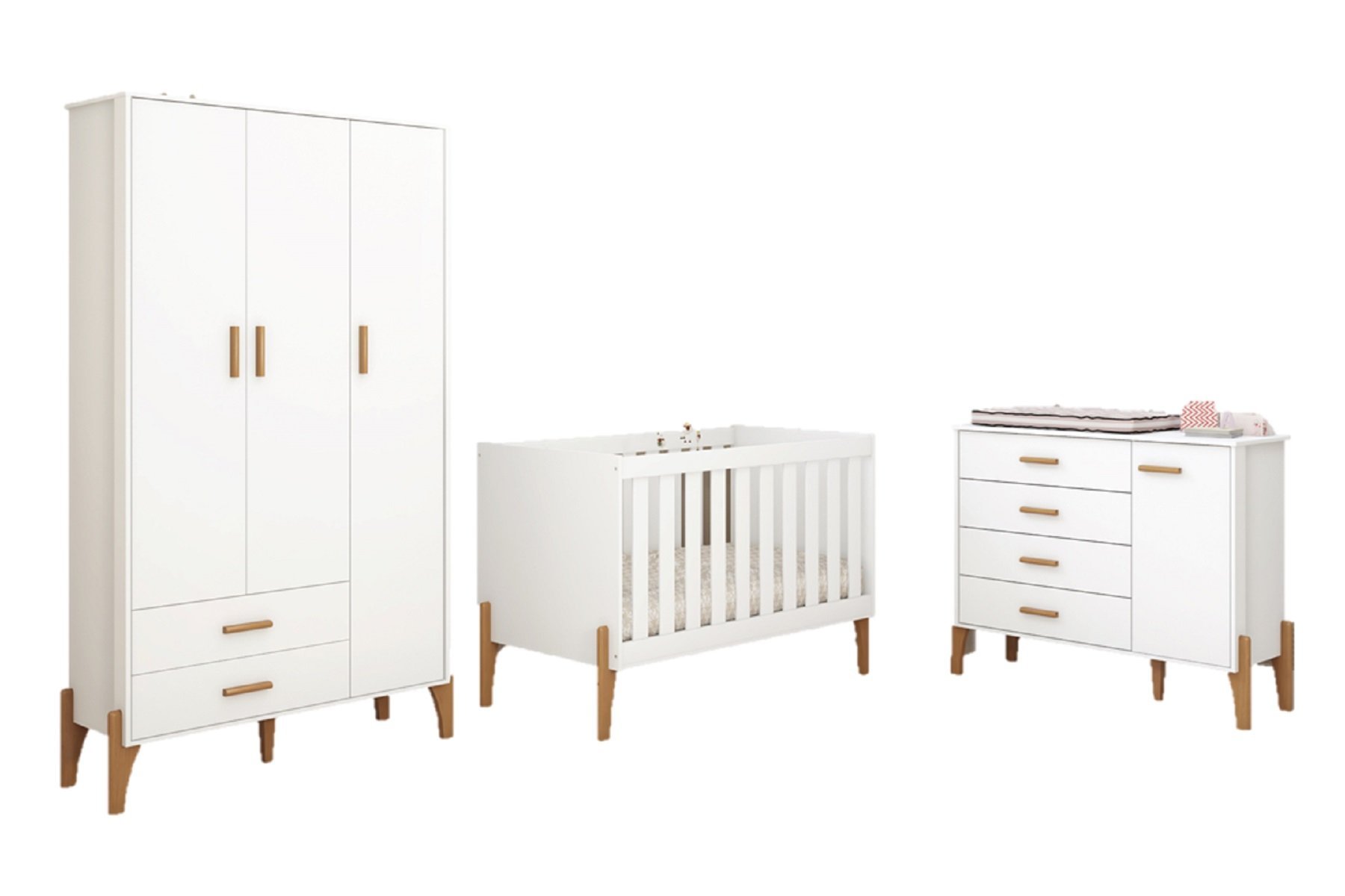 Conjunto Quarto Infantil Completo Iris 100% Mdf-roupeiro-cômoda-berço-moveis Estrela:branco - 2