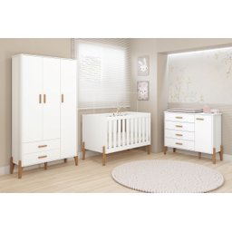 Conjunto Quarto Infantil Completo Iris 100% Mdf-roupeiro-cômoda-berço-moveis Estrela:branco - 1