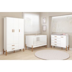 Conjunto Quarto Infantil Completo Iris 100% Mdf-roupeiro-cômoda-berço-moveis Estrela:branco