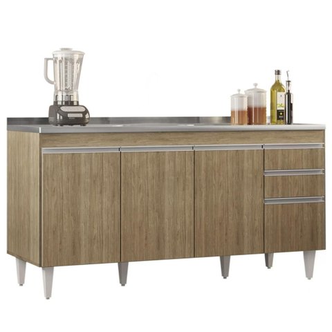 Balcão de Cozinha com Pia Inox 160cm Arkansas Castanho - Lumil