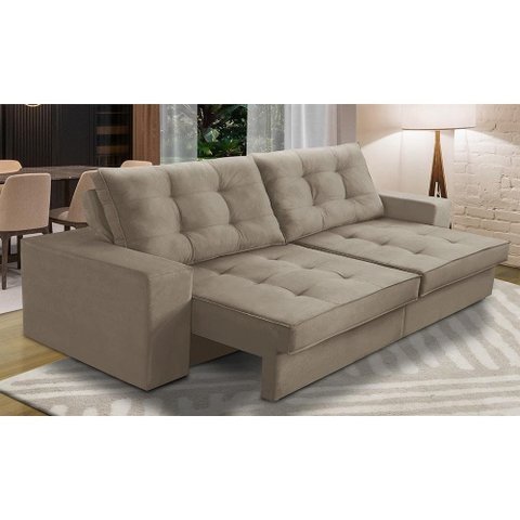 Sofá Retrátil e Reclinável 2 Lugares 2,30m com Molas Giovana Suede Capuccino Capuccino