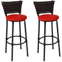 Ver imagem 1 de Kit 2 Banquetas Altas Preta com Encosto Junco Argila Assento Vermelho