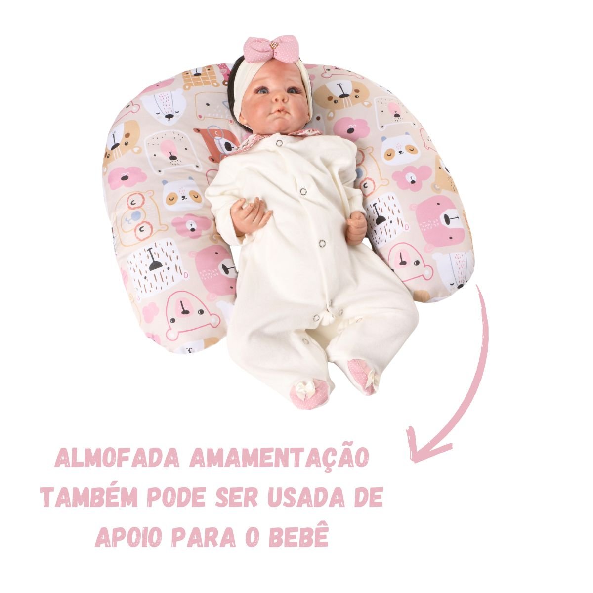 Ninho Redutor com Almofada de Amamentação Bebê Menina Estampado - Ursinha Mel - 8