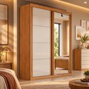Ver imagem 1 de Guarda Roupa Casal 100% MDF com Espelho Angra Nature/Off White Bianchi