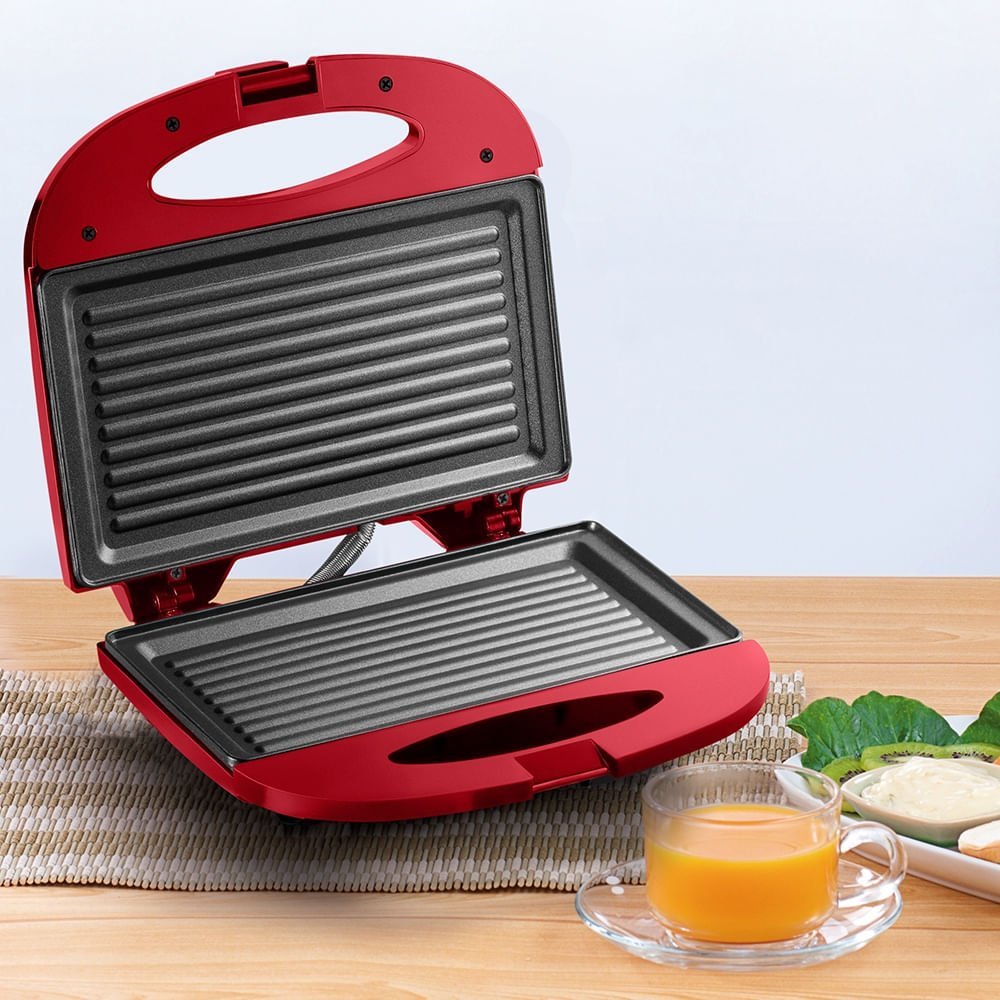 Sanduicheira e Minigrill Chapa Antiaderente Dupla Ondulada 127v-750w Vermelha - Multilaser - CE148OU - 3