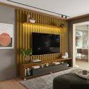Ver imagem 1 de Painel Ripado com LED London 222cm e Rack Loop com Rodízios TV 70 Polegadas – Olivar Móveis Preto