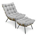 Ver imagem 1 de Kit Poltrona Costela com Puff para Sala Suede Cinza