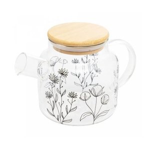 Chaleira de Vidro Borossilicato com Tampa de Bambu Flor 600ml - Wolff
