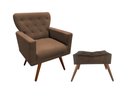 Ver imagem 1 de Kit Poltrona Decorativa Aurora + 1 Puff Retangular Suede Marrom Pés Madeira Mz Decor