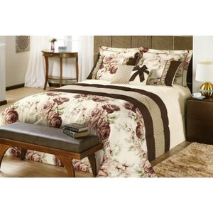 Kit Edredom Vitória King 07 Peças - Palha / Tabaco