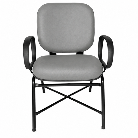 Cadeira Escritório Ergonômica Cinza Executiva Giga Plus Size Reforçada Fixa Courino Sintético