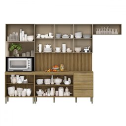 Cozinha Completa Glam 10 Portas 3 Gavetas Ripado 3d Freijo/vanilla - Kits Paraná - 3