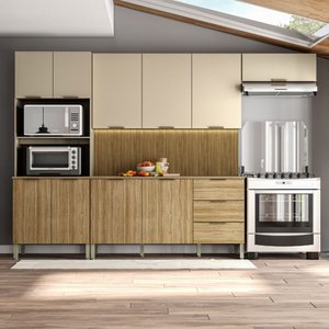 Cozinha Completa Glam 10 Portas 3 Gavetas Ripado 3d Freijo/vanilla - Kits Paraná