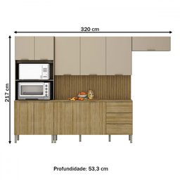 Cozinha Completa Glam 10 Portas 3 Gavetas Ripado 3d Freijo/vanilla - Kits Paraná - 4
