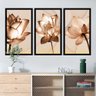 Kit 3 Quadros Decorativos Sala Flores Tom Cobre Gold Folhas Lindo Quero Mais Quadros KC3GE-069 - 2